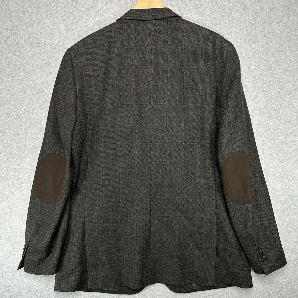 JOS A BANK Brr Comfort 46 XLong Wool Tweed Plaid Sport Coat Jacket Elbow Patches